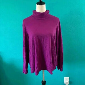 Eileen Fisher Purple Mock Neck Viscose Jersey Knit Long Sleeve Shirt Top Size XL